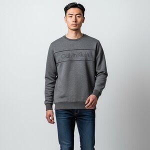 MEN’S - Calvin Klein SOFT Gray Crewneck Sweatshirt with Ribbed Cuffs - B10